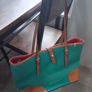 Dooney & Bourke Teal and Tan Tote Bag
